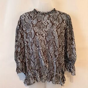 Ann Taylor Snake-Print Ruffle Neck Blouse